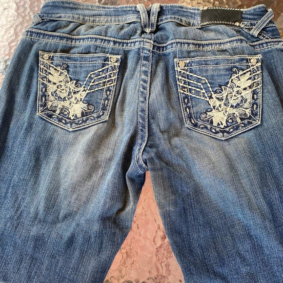Y2K Trashy McBling Distressed Low Rise Bling Diamond Jeans Size 10 Embroidered - Picture 11 of 16